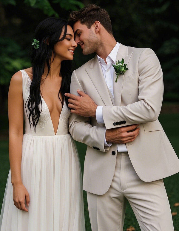 Tiavllya Tiavllya Fashion Men's 2 Pieces Mens Suit Peak Lapel Linen For Wedding (Blazer+Pants)