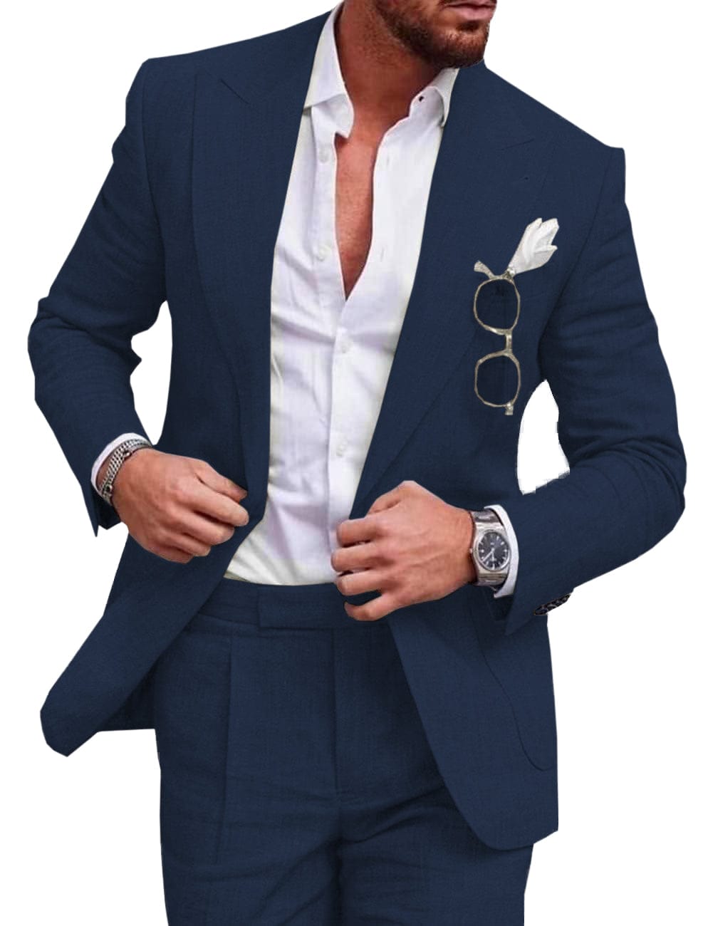 Tiavllya Tiavllya Fashion Men's 2 Pieces Mens Suit Peak Lapel Linen For Wedding (Blazer+Pants)