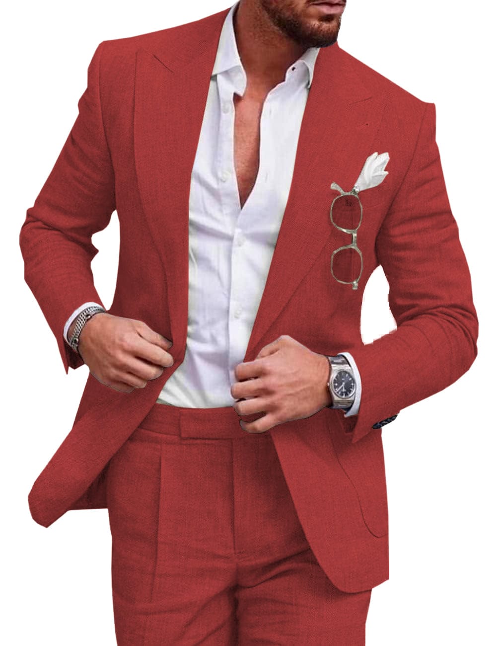 Tiavllya Tiavllya Fashion Men's 2 Pieces Mens Suit Peak Lapel Linen For Wedding (Blazer+Pants)