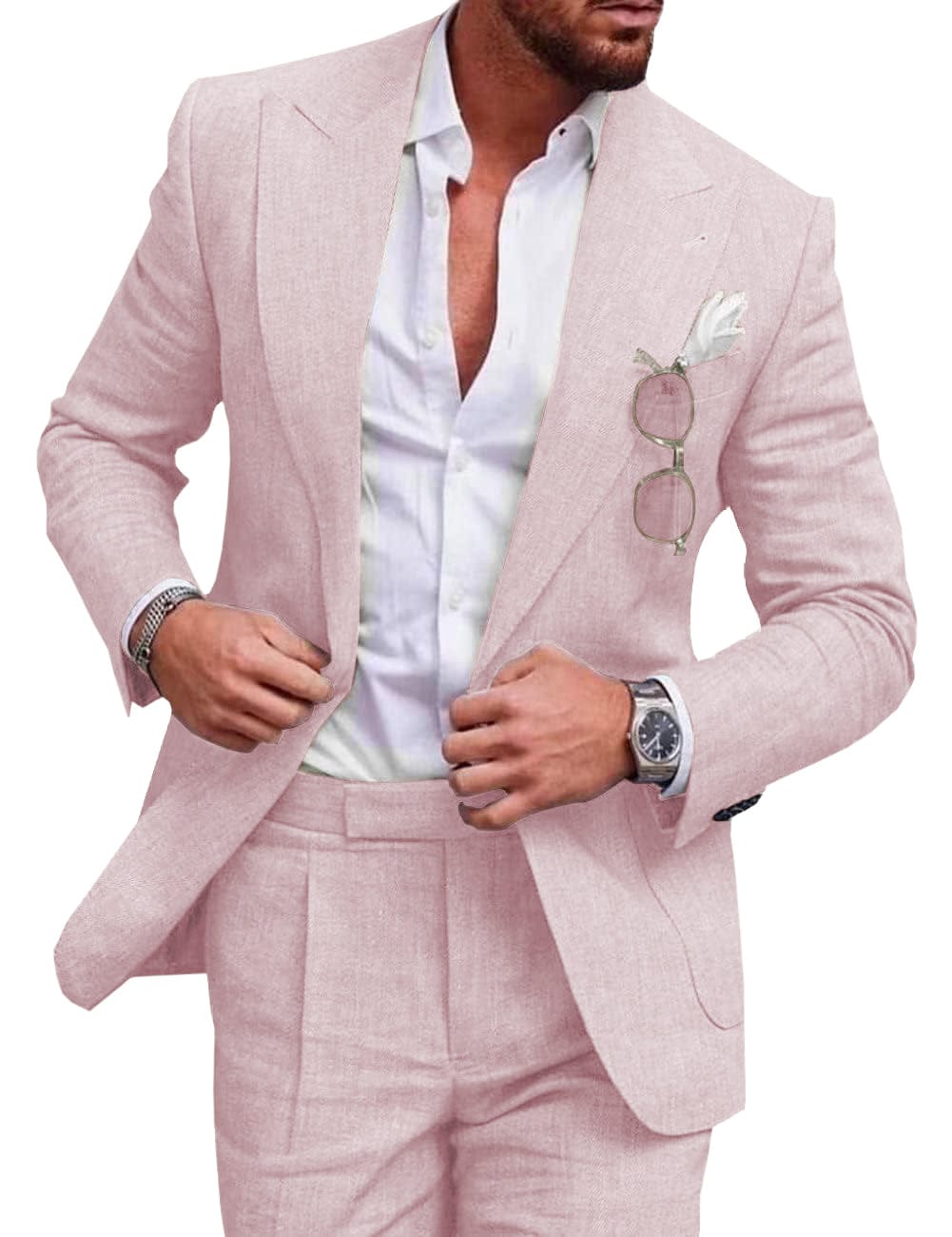 Tiavllya Tiavllya Fashion Men's 2 Pieces Mens Suit Peak Lapel Linen For Wedding (Blazer+Pants)