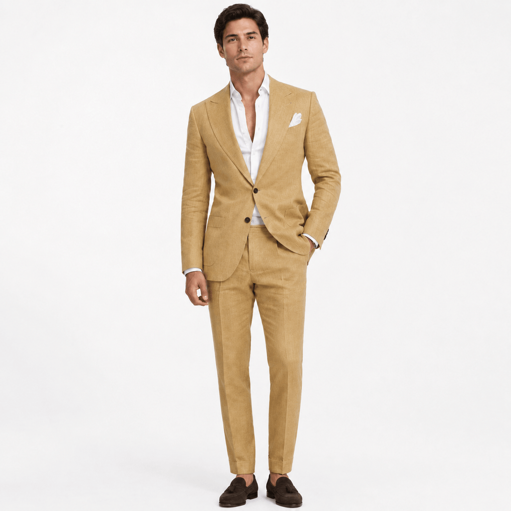Tiavllya Tiavllya Fashion Men's 2 Pieces Mens Suit Peak Lapel Linen For Wedding (Blazer+Pants)