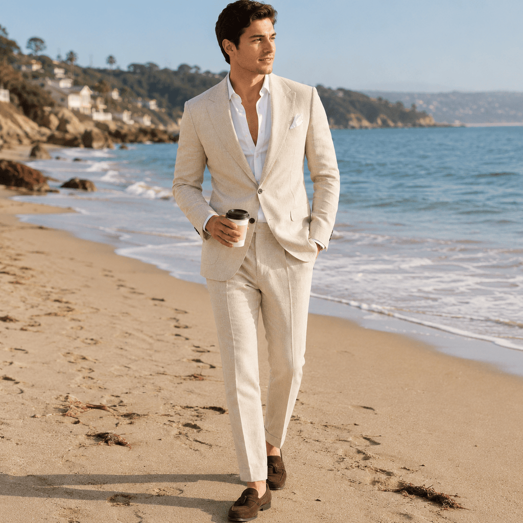 Tiavllya Tiavllya Fashion Men's 2 Pieces Mens Suit Peak Lapel Linen For Wedding (Blazer+Pants)