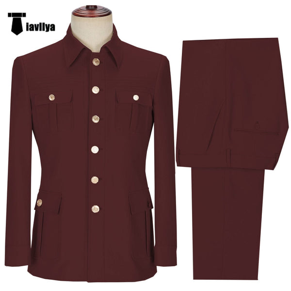 Tiavllya Tiavllya Fashion Men's 2 pieces Mens Suit Stand Lapel Flat Tuxedos (Blazer+Pants)