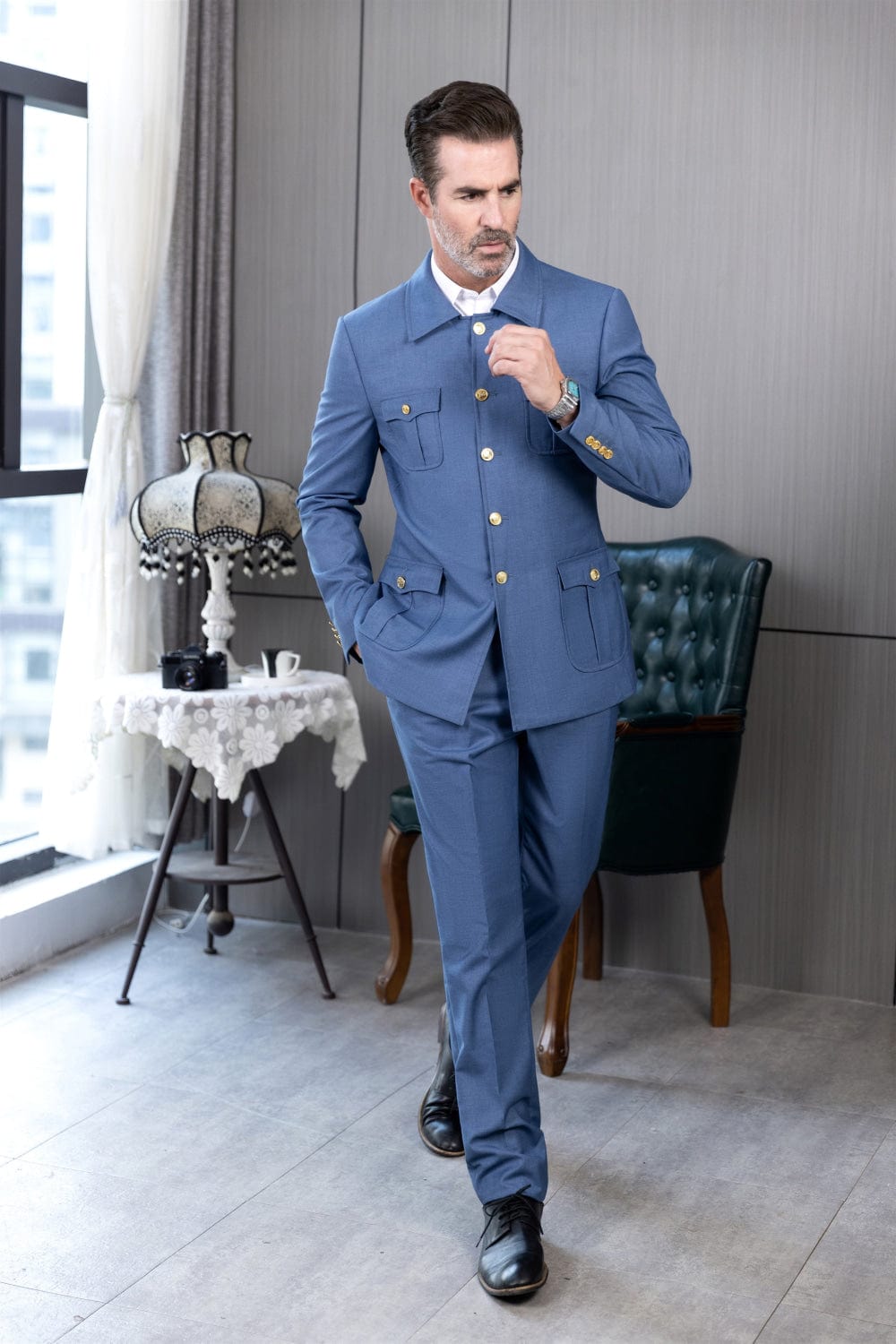 Tiavllya Tiavllya Fashion Men's 2 pieces Mens Suit Stand Lapel Flat Tuxedos (Blazer+Pants)