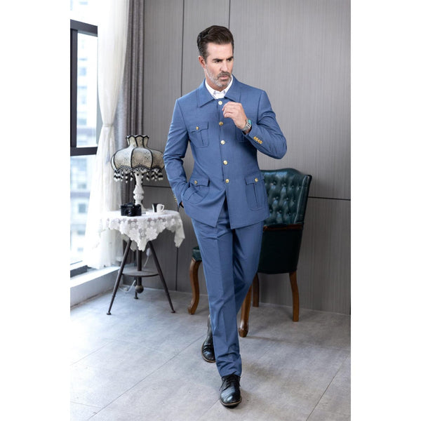Tiavllya Tiavllya Fashion Men's 2 pieces Mens Suit Stand Lapel Flat Tuxedos (Blazer+Pants)