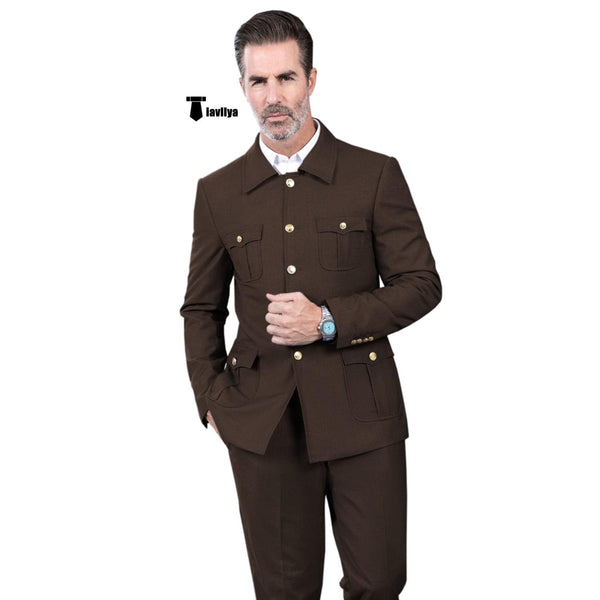 Tiavllya Tiavllya Fashion Men's 2 pieces Mens Suit Stand Lapel Flat Tuxedos (Blazer+Pants)
