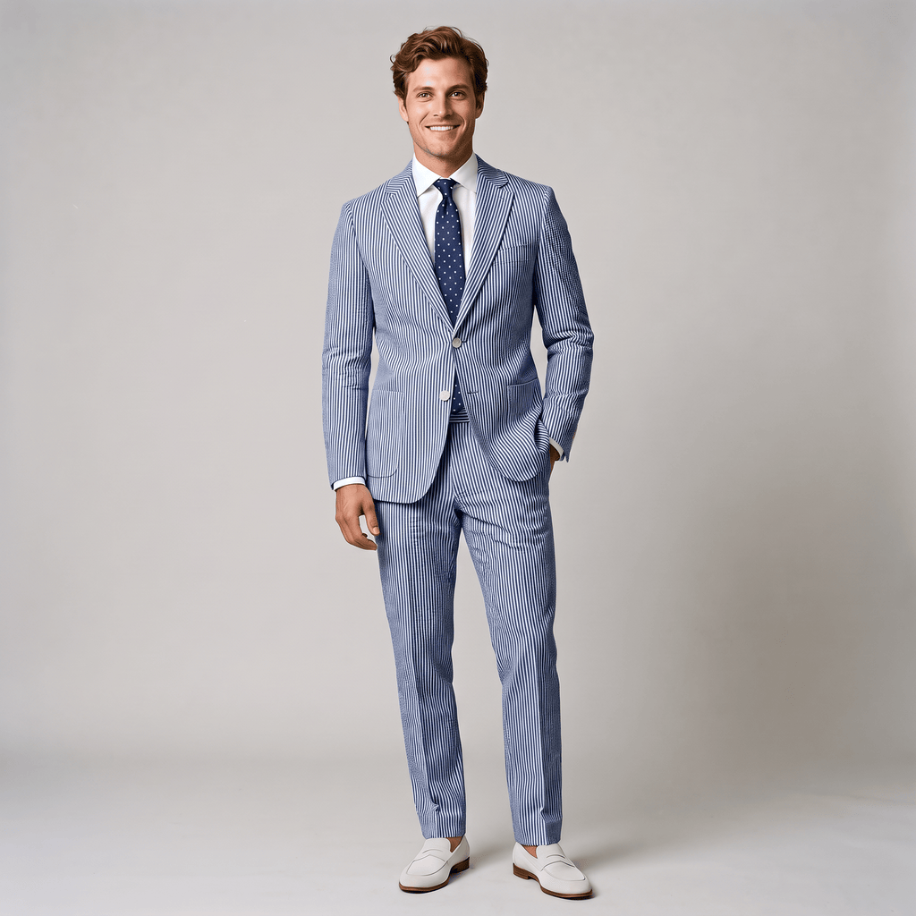 Tiavllya Tiavllya Fashion Men's 2 Pieces Striped Seersucker Notch Lapel Tuxedos (Blazer+Pants)