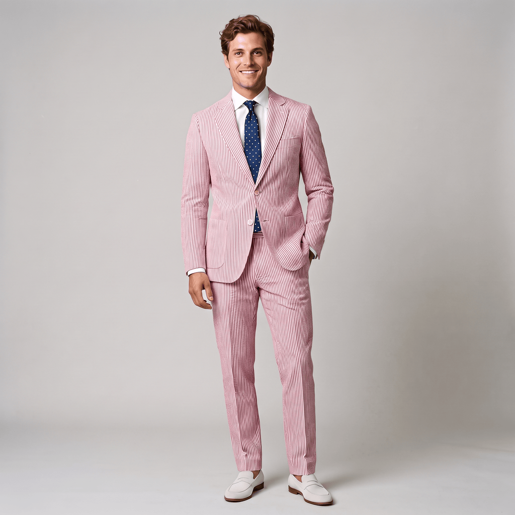 Tiavllya Tiavllya Fashion Men's 2 Pieces Striped Seersucker Notch Lapel Tuxedos (Blazer+Pants)