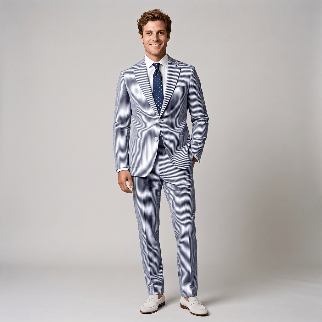 Tiavllya Tiavllya Fashion Men's 2 Pieces Striped Seersucker Notch Lapel Tuxedos (Blazer+Pants)