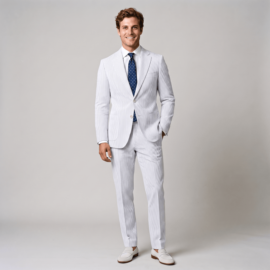 Tiavllya Tiavllya Fashion Men's 2 Pieces Striped Seersucker Notch Lapel Tuxedos (Blazer+Pants)