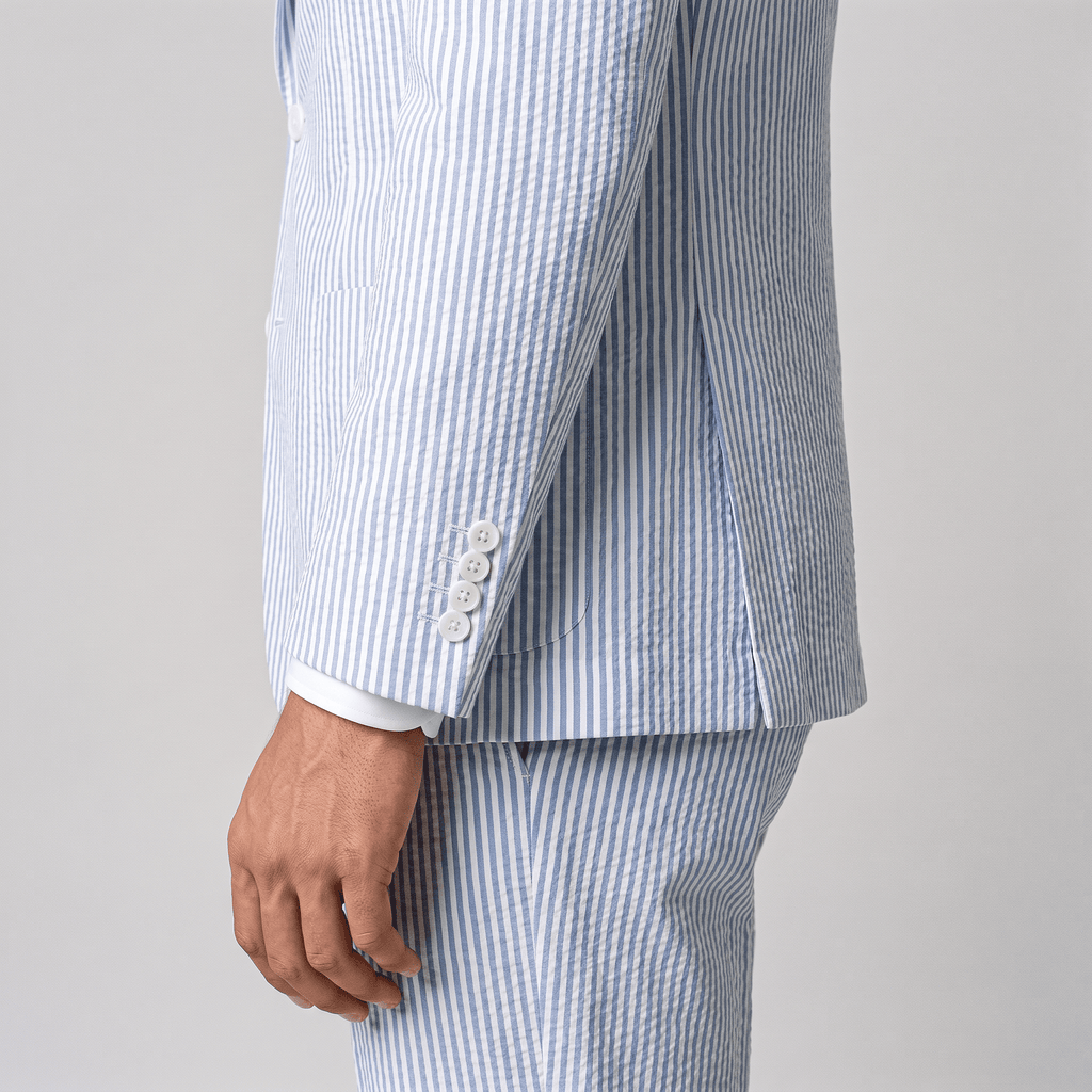 Tiavllya Tiavllya Fashion Men's 2 Pieces Striped Seersucker Notch Lapel Tuxedos (Blazer+Pants)