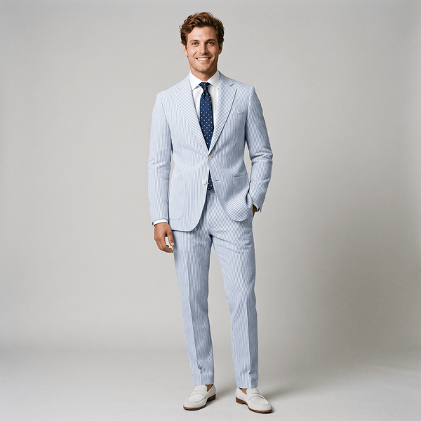 Tiavllya Tiavllya Fashion Men's 2 Pieces Striped Seersucker Notch Lapel Tuxedos (Blazer+Pants)