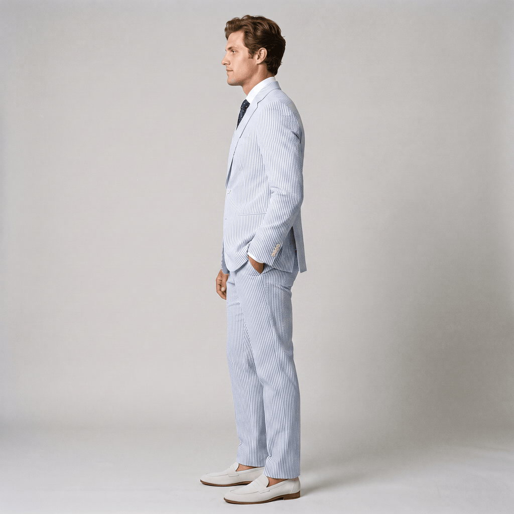 Tiavllya Tiavllya Fashion Men's 2 Pieces Striped Seersucker Notch Lapel Tuxedos (Blazer+Pants)