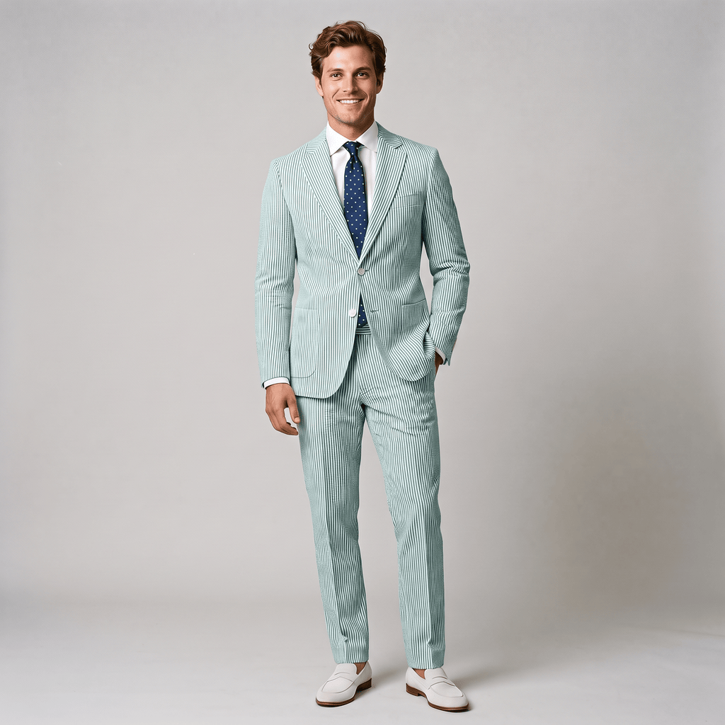 Tiavllya Tiavllya Fashion Men's 2 Pieces Striped Seersucker Notch Lapel Tuxedos (Blazer+Pants)