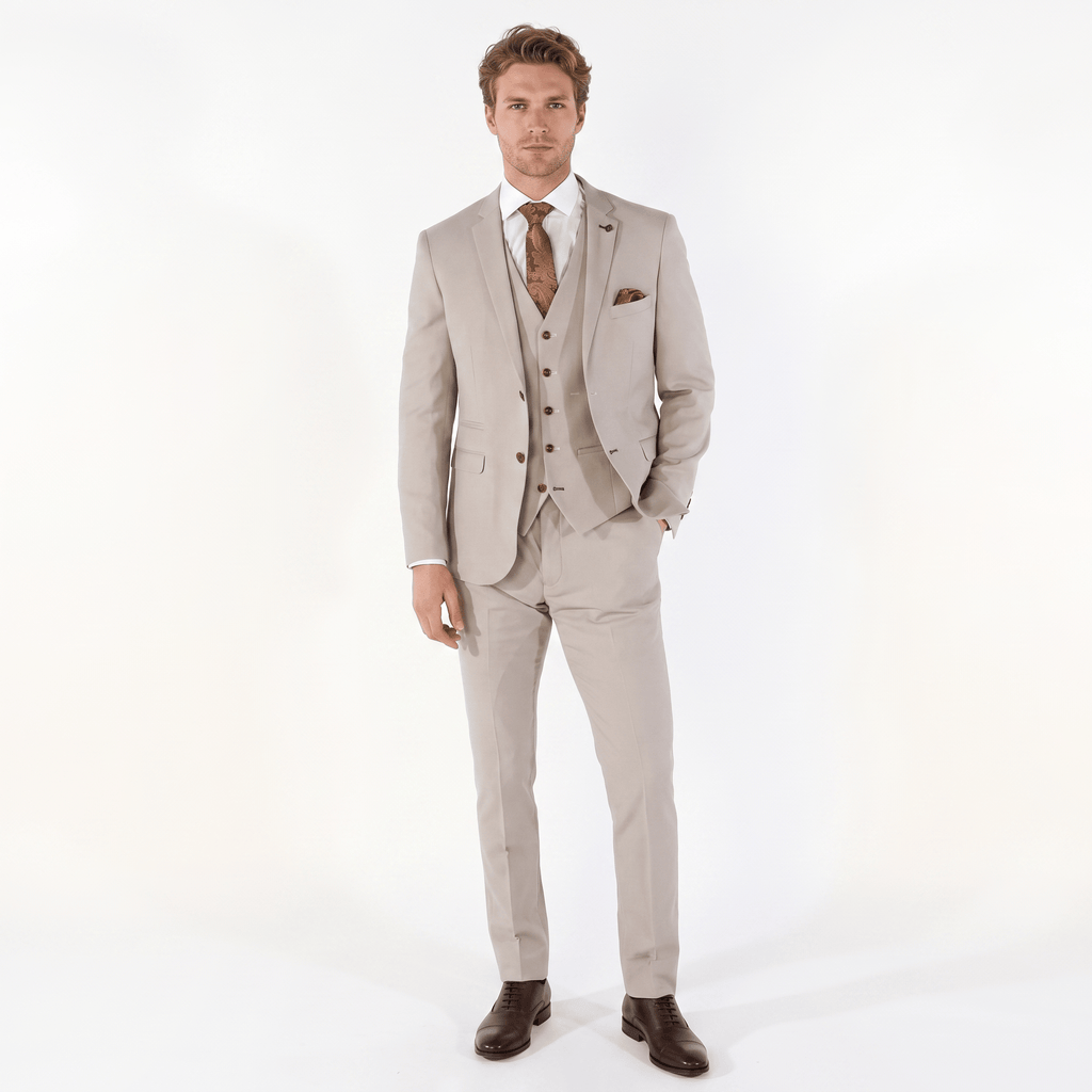 Tiavllya Tiavllya Fashion Men's 3 Piece Beige Suit For Wedding
