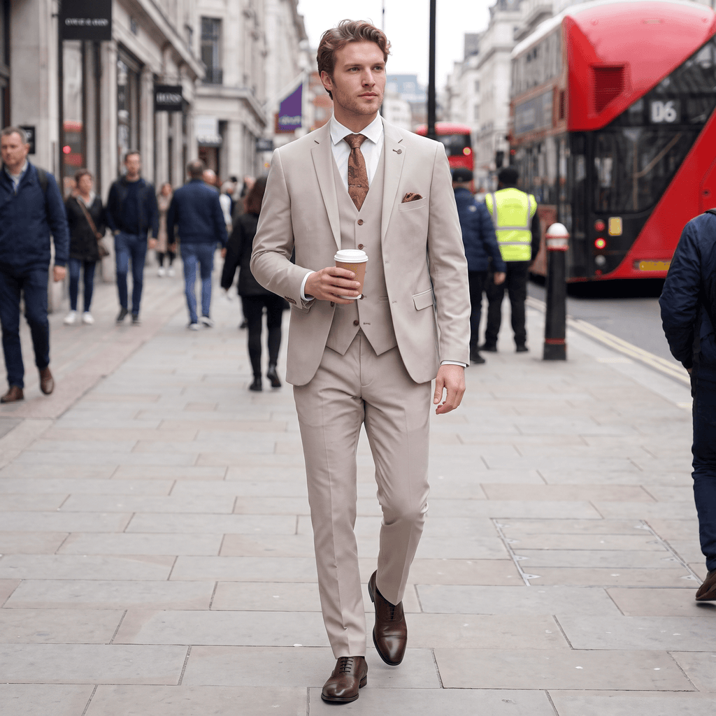 Tiavllya Tiavllya Fashion Men's 3 Piece Beige Suit For Wedding
