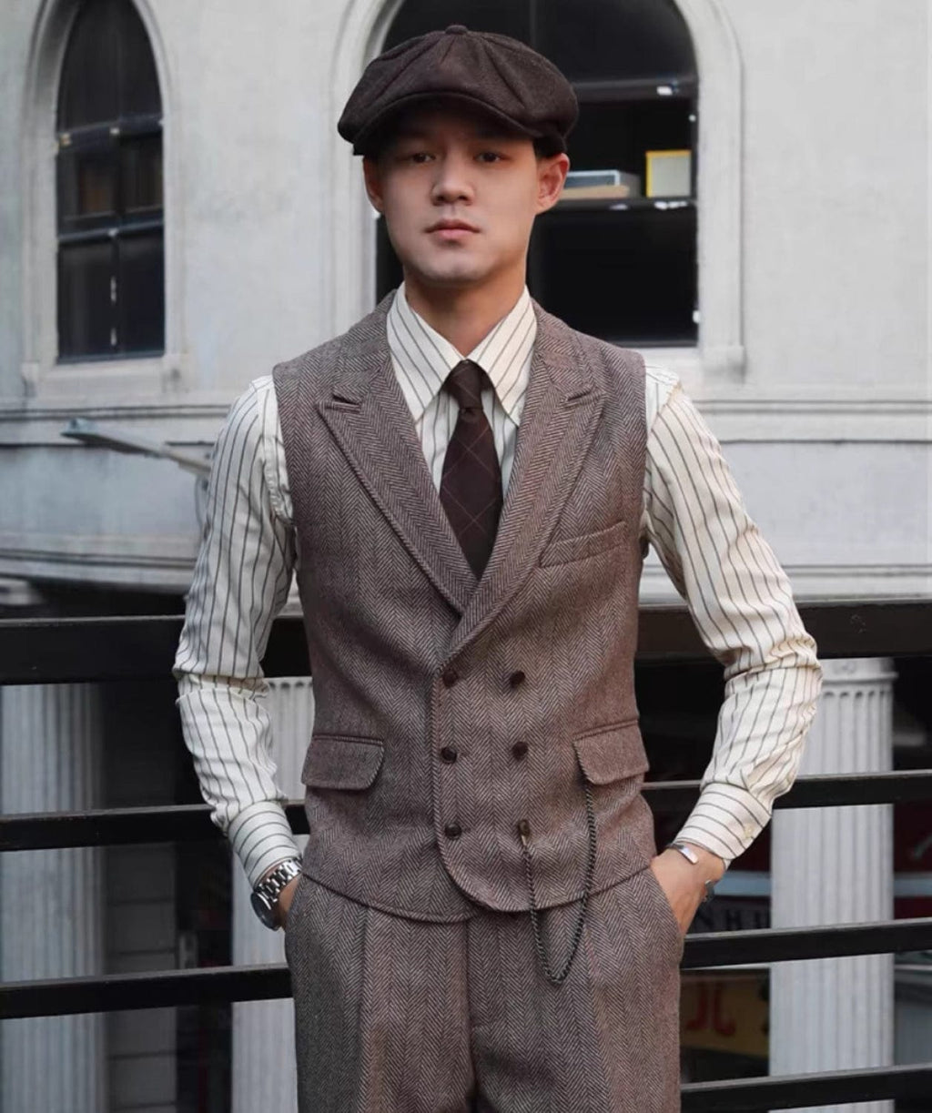 Tiavllya Tiavllya Fashion Men's 3 Piece Suit Herringbone Tweed Notch Lapel Tuxedos (Blazer+vest+Pants)