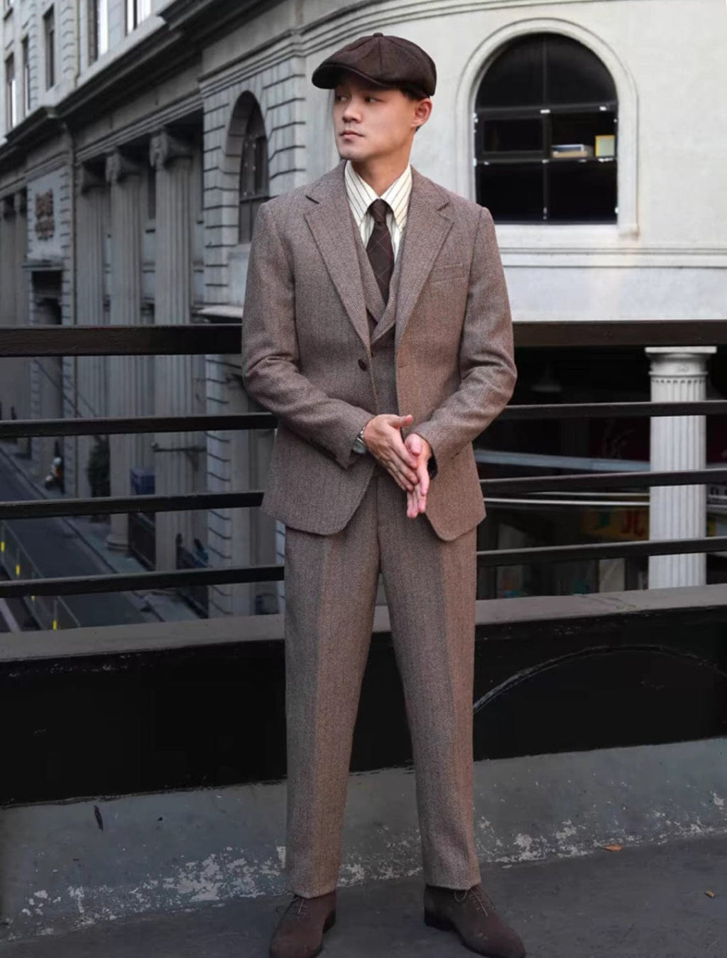 Tiavllya Tiavllya Fashion Men's 3 Piece Suit Herringbone Tweed Notch Lapel Tuxedos (Blazer+vest+Pants)