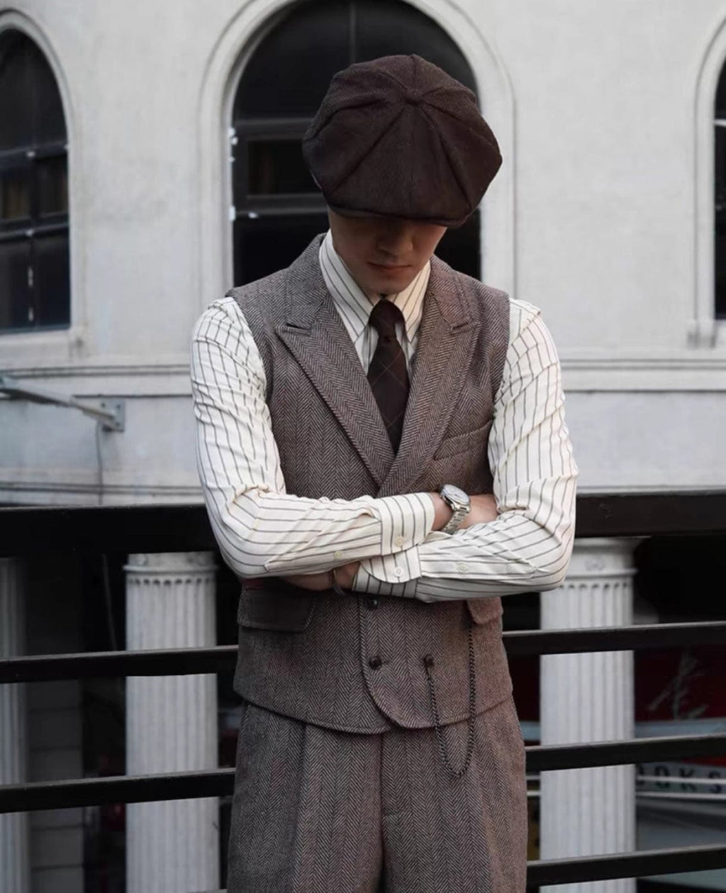 Tiavllya Tiavllya Fashion Men's 3 Piece Suit Herringbone Tweed Notch Lapel Tuxedos (Blazer+vest+Pants)