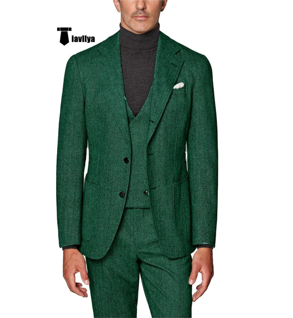 Tiavllya Tiavllya Fashion Men's 3 Piece Suit Herringbone Tweed Notch Lapel Tuxedos (Blazer+vest+Pants)