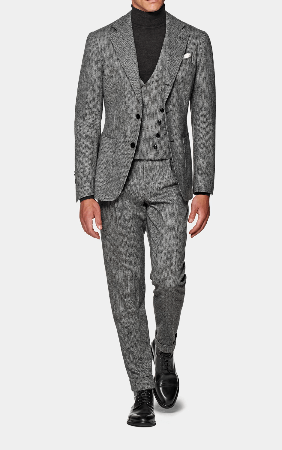 Tiavllya Tiavllya Fashion Men's 3 Piece Suit Herringbone Tweed Notch Lapel Tuxedos (Blazer+vest+Pants)