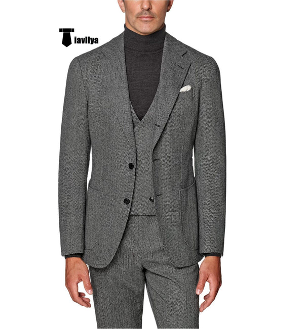 Tiavllya Tiavllya Fashion Men's 3 Piece Suit Herringbone Tweed Notch Lapel Tuxedos (Blazer+vest+Pants)