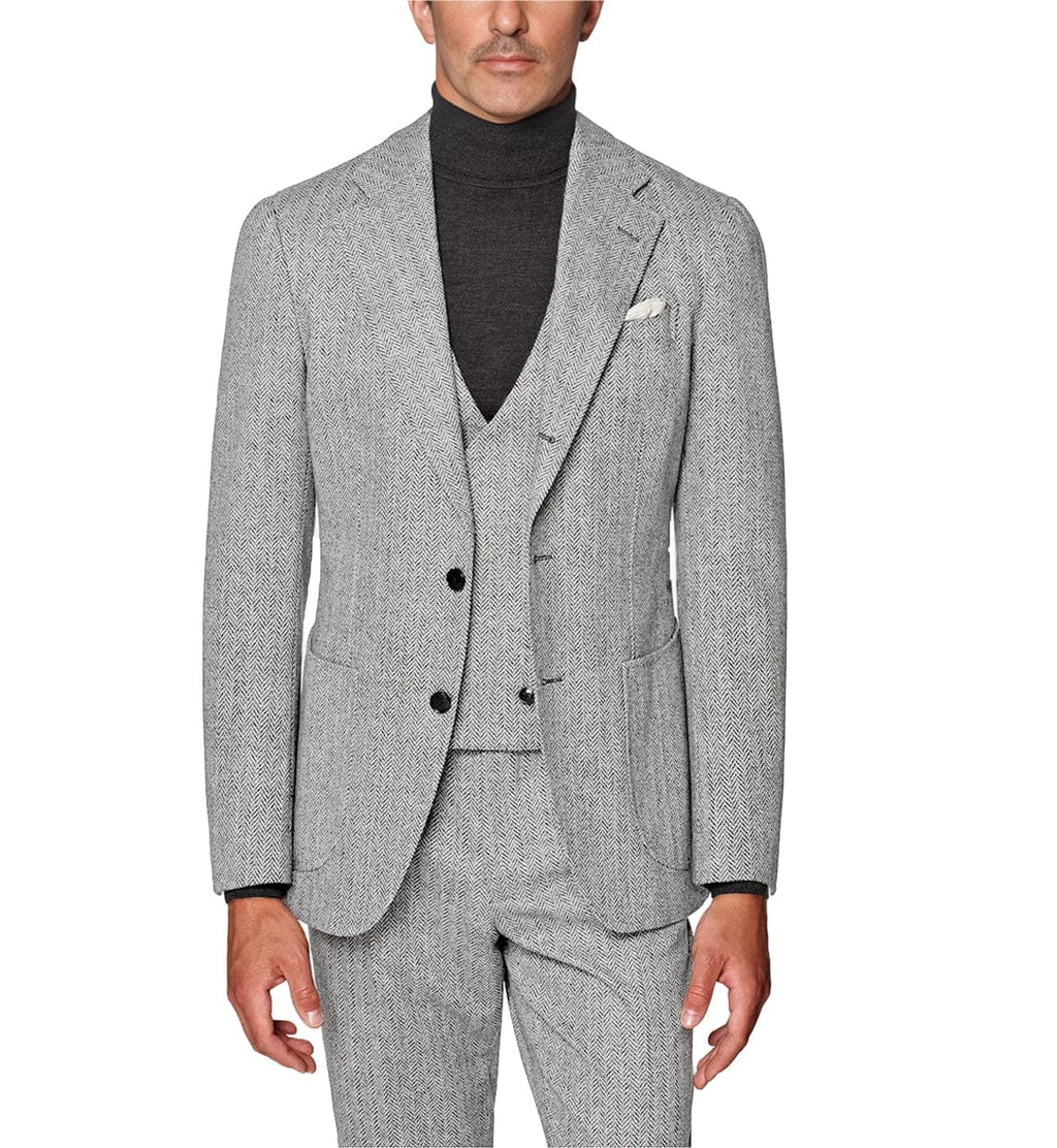 Tiavllya Tiavllya Fashion Men's 3 Piece Suit Herringbone Tweed Notch Lapel Tuxedos (Blazer+vest+Pants)