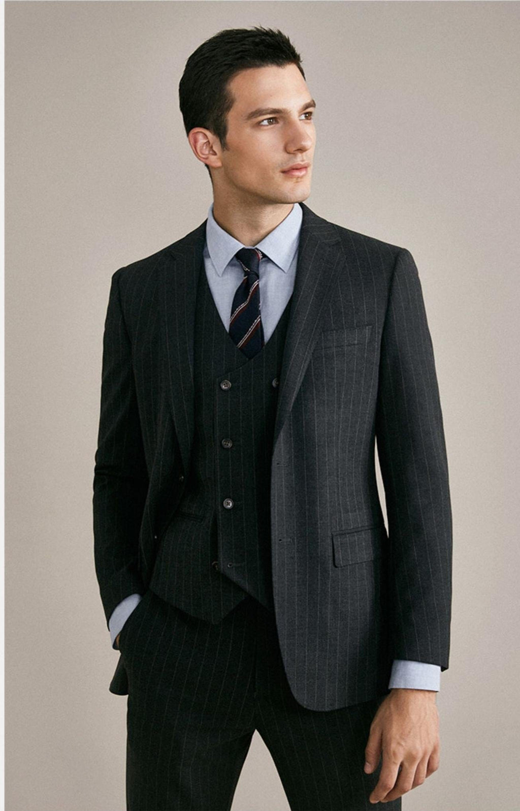 Tiavllya Tiavllya Fashion Men's 3 Pieces Double Breasted Suit Striped Tuxedos For Prom(Blazer+Vest+Pants)