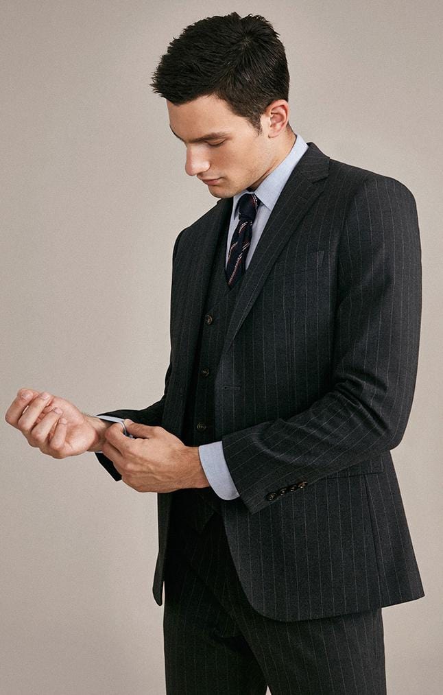 Tiavllya Tiavllya Fashion Men's 3 Pieces Double Breasted Suit Striped Tuxedos For Prom(Blazer+Vest+Pants)