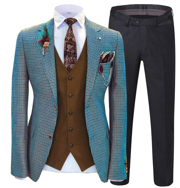 Tiavllya Tiavllya Fashion Men's 3 Pieces Houndstooth Notch Lapel Tuxedos (Blazer+vest+Pants)
