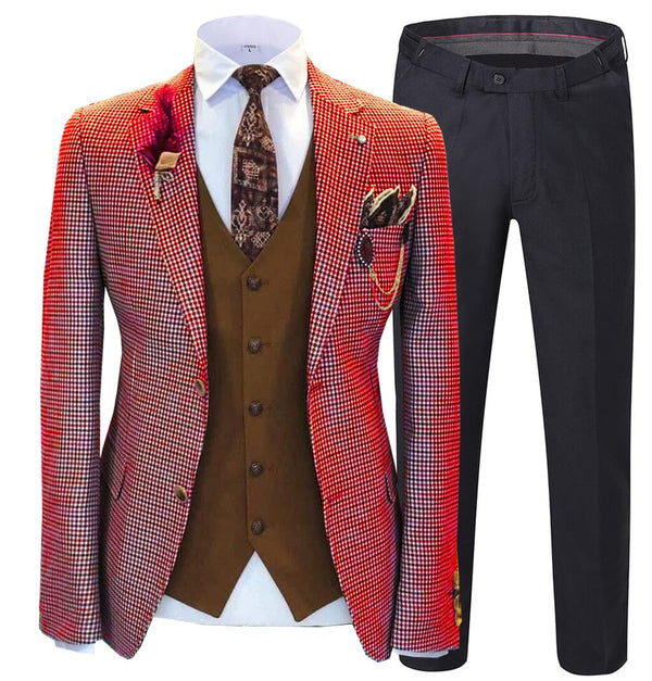 Tiavllya Tiavllya Fashion Men's 3 Pieces Houndstooth Notch Lapel Tuxedos (Blazer+vest+Pants)