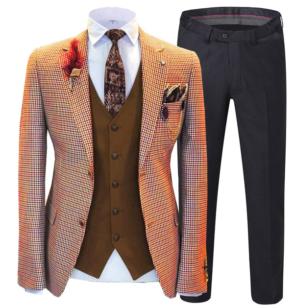 Tiavllya Tiavllya Fashion Men's 3 Pieces Houndstooth Notch Lapel Tuxedos (Blazer+vest+Pants)