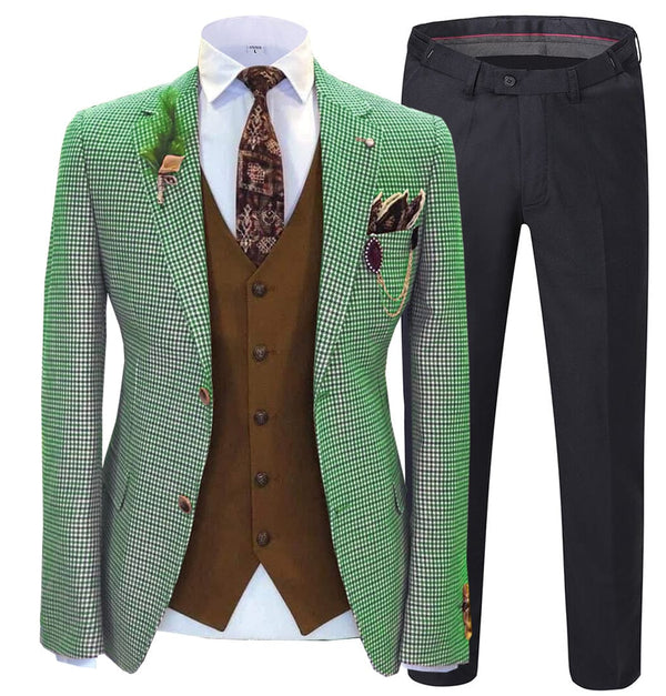 Tiavllya Tiavllya Fashion Men's 3 Pieces Houndstooth Notch Lapel Tuxedos (Blazer+vest+Pants)
