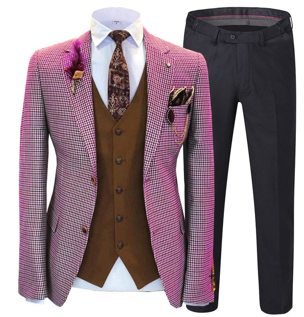 Tiavllya Tiavllya Fashion Men's 3 Pieces Houndstooth Notch Lapel Tuxedos (Blazer+vest+Pants)