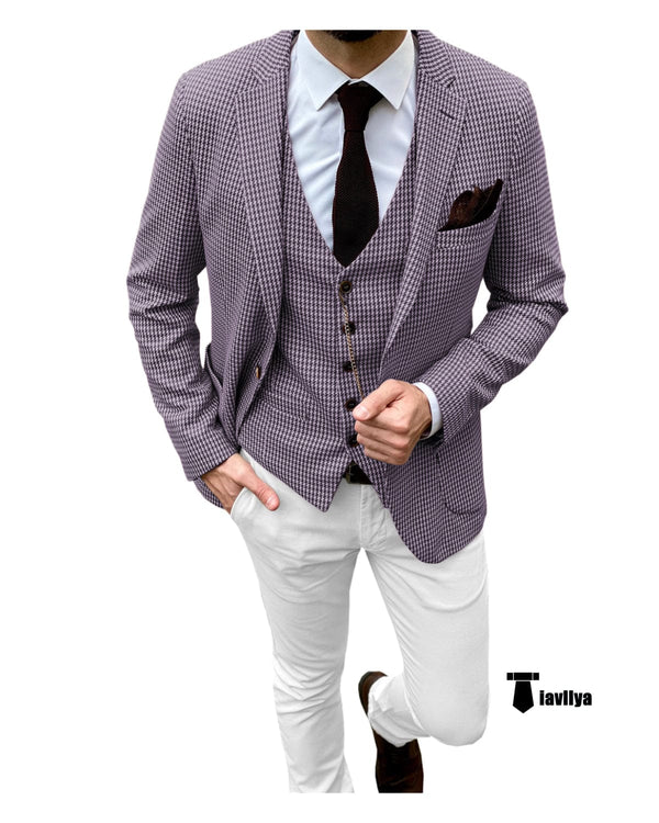 Tiavllya Tiavllya Fashion Men's 3 Pieces Houndstooth Notch Lapel Tuxedos (Blazer+vest+Pants)
