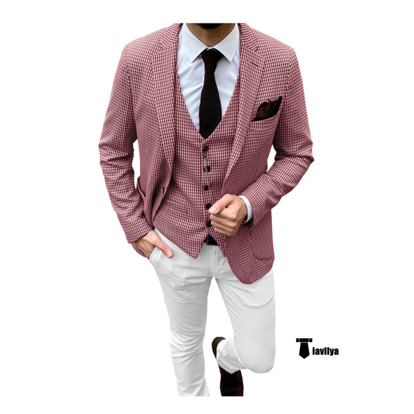 Tiavllya Tiavllya Fashion Men's 3 Pieces Houndstooth Notch Lapel Tuxedos (Blazer+vest+Pants)