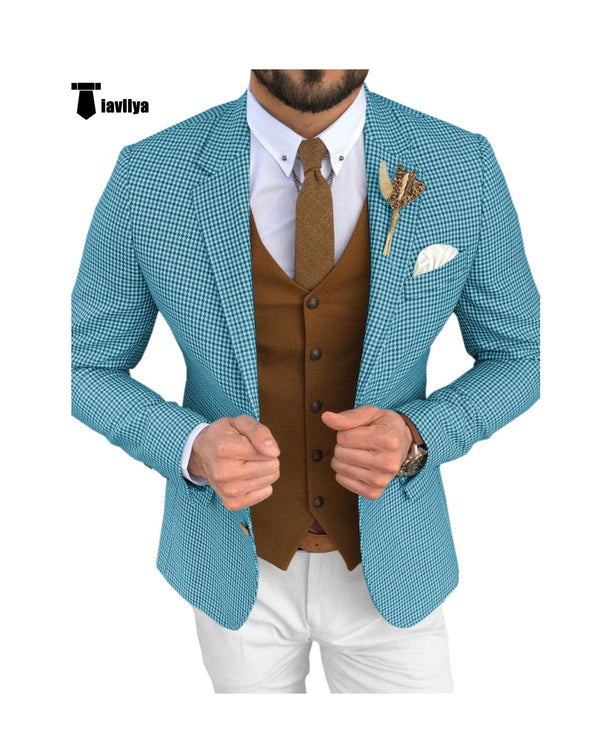 Tiavllya Tiavllya Fashion Men's 3 Pieces Houndstooth Notch Lapel Tuxedos (Blazer+vest+Pants)