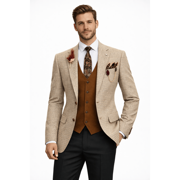 Tiavllya Tiavllya Fashion Men's 3 Pieces Houndstooth Notch Lapel Tuxedos (Blazer+vest+Pants)