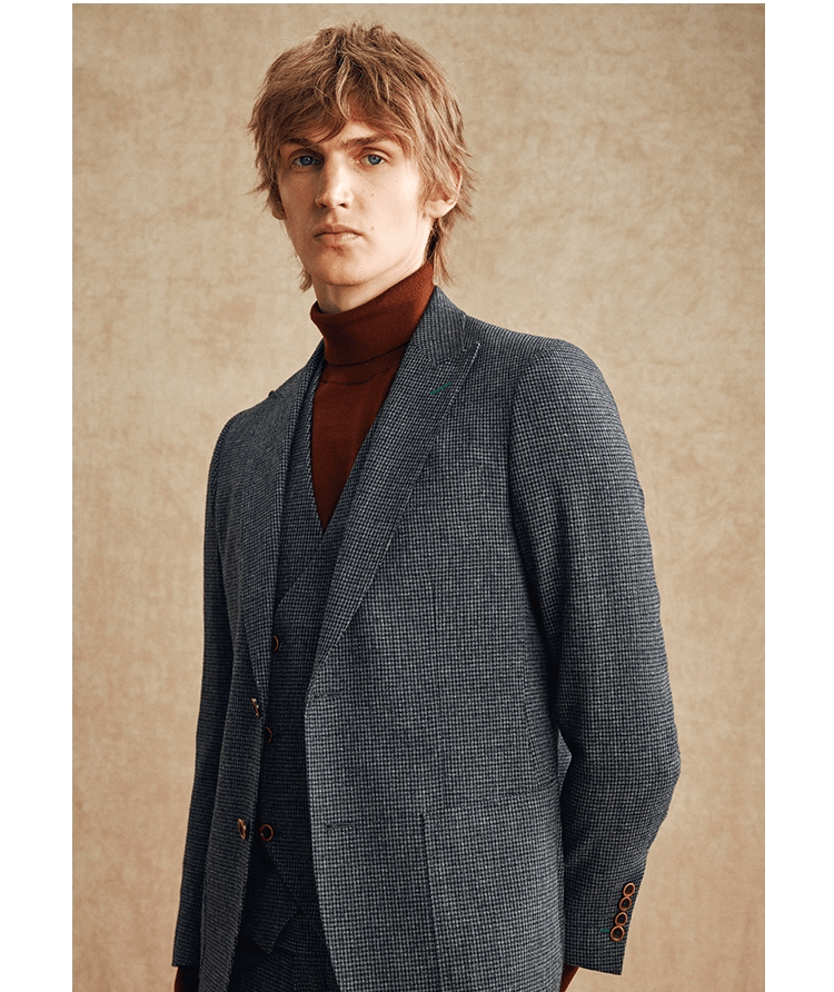 Tiavllya Tiavllya Fashion Men's 3 Pieces Houndstooth Peak Lapel Tuxedos (Blazer+vest+Pants)