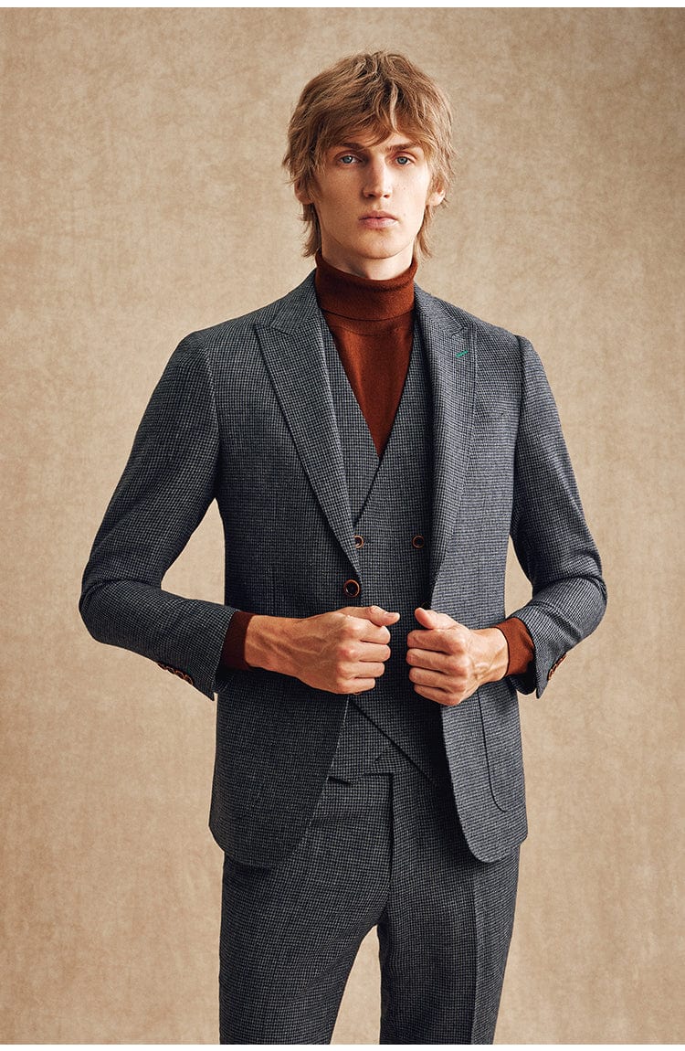 Tiavllya Tiavllya Fashion Men's 3 Pieces Houndstooth Peak Lapel Tuxedos (Blazer+vest+Pants)