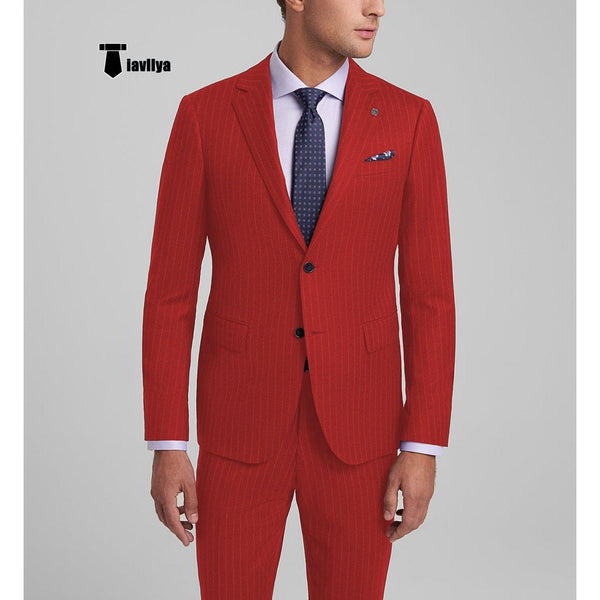 Tiavllya Tiavllya Fashion Men's 3 Pieces Slim Fit Striped Notch Lapel Tuxedos (Blazer+Pants)