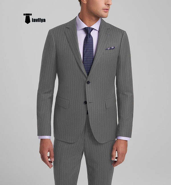 Tiavllya Tiavllya Fashion Men's 3 Pieces Slim Fit Striped Notch Lapel Tuxedos (Blazer+Pants)