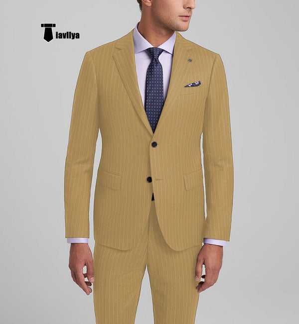 Tiavllya Tiavllya Fashion Men's 3 Pieces Slim Fit Striped Notch Lapel Tuxedos (Blazer+Pants)