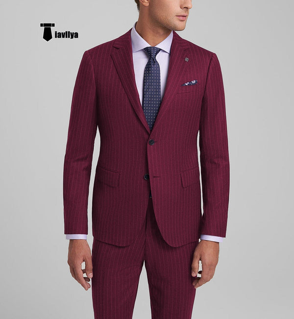 Tiavllya Tiavllya Fashion Men's 3 Pieces Slim Fit Striped Notch Lapel Tuxedos (Blazer+Pants)