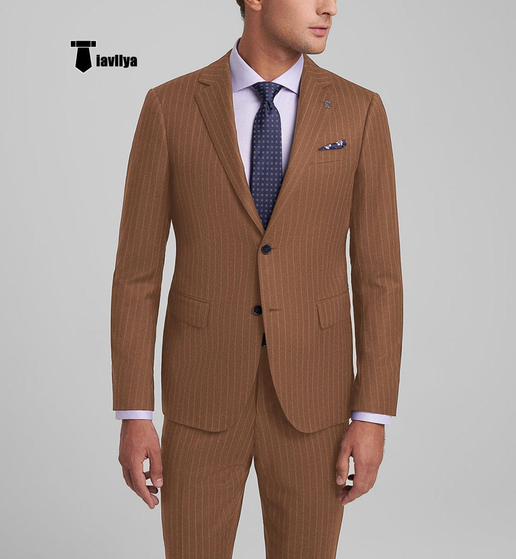 Tiavllya Tiavllya Fashion Men's 3 Pieces Slim Fit Striped Notch Lapel Tuxedos (Blazer+Pants)