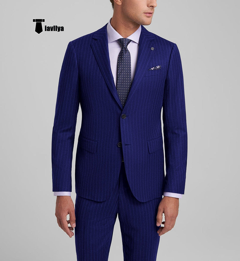Tiavllya Tiavllya Fashion Men's 3 Pieces Slim Fit Striped Notch Lapel Tuxedos (Blazer+Pants)