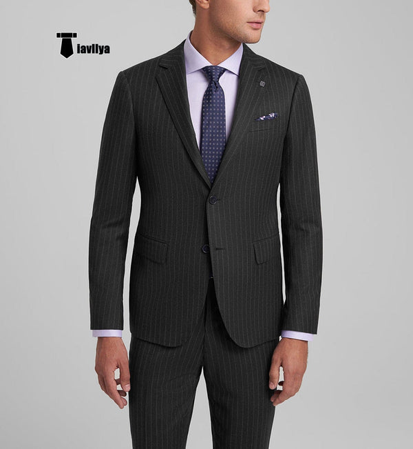 Tiavllya Tiavllya Fashion Men's 3 Pieces Slim Fit Striped Notch Lapel Tuxedos (Blazer+Pants)