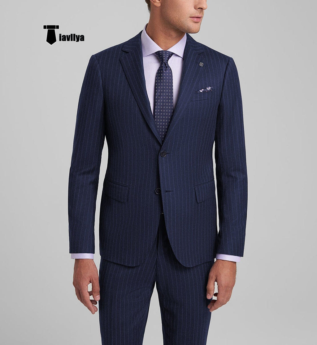 Tiavllya Tiavllya Fashion Men's 3 Pieces Slim Fit Striped Notch Lapel Tuxedos (Blazer+Pants)