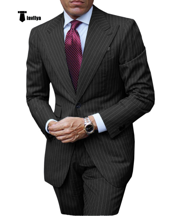 Tiavllya Tiavllya Fashion Men's 3 Pieces Slim Fit Striped Peak Lapel Tuxedos (Blazer+Pants)