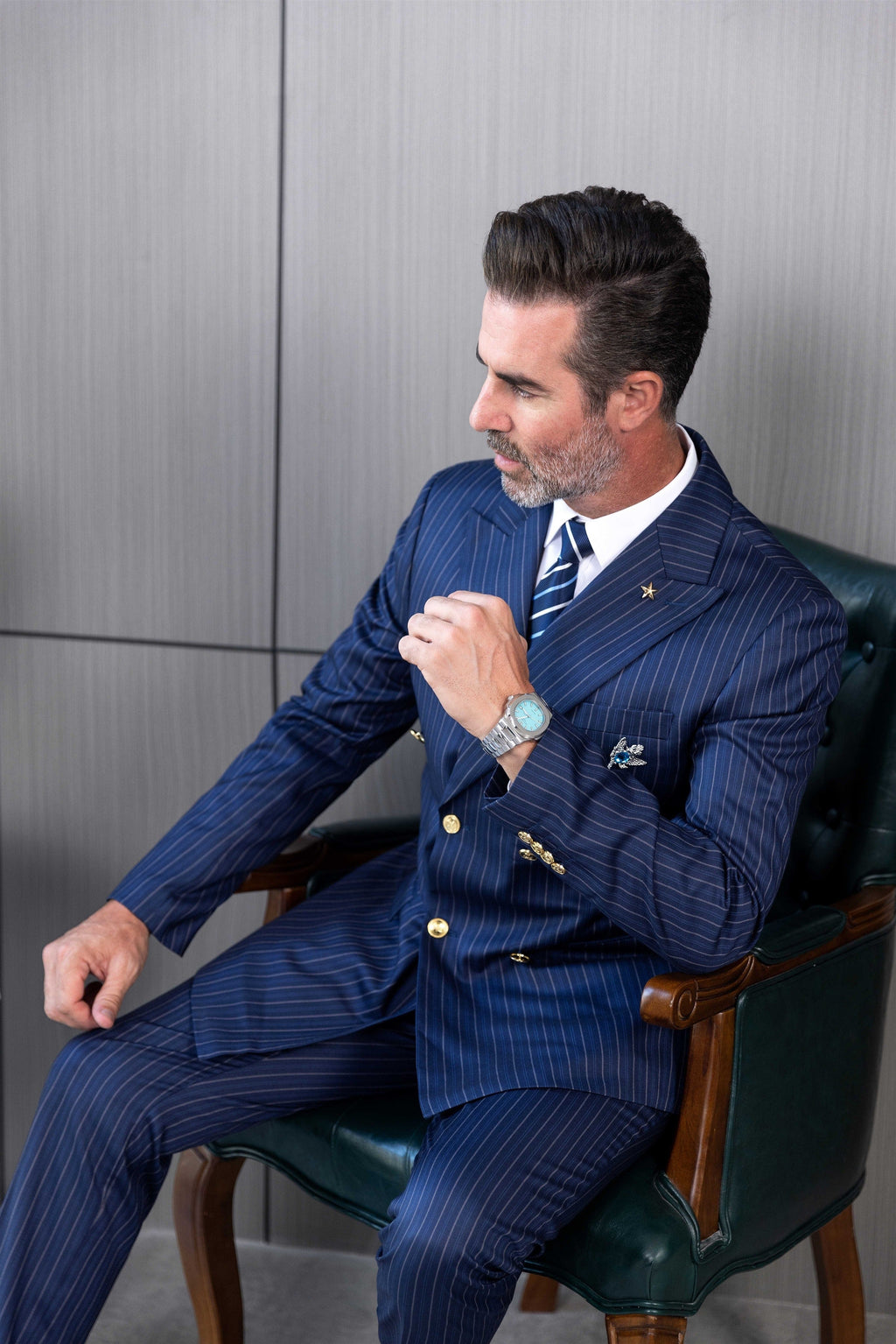 Tiavllya Tiavllya Fashion Men's 3 Pieces Slim Fit Striped Peak Lapel Tuxedos (Blazer+Pants)